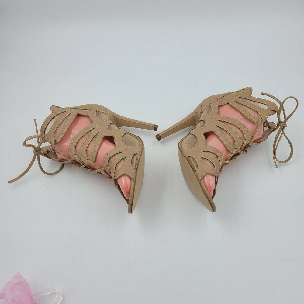 New Look Chic Lace-Up Caged Stiletto Booties Tan Natural Size US 7 / EU 37 Wide - Picture 7 of 10